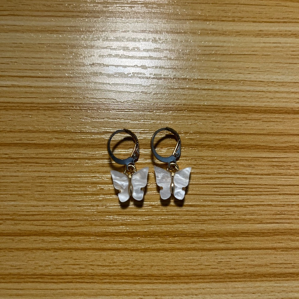 Butterfly Hoop Earrings with White Charms